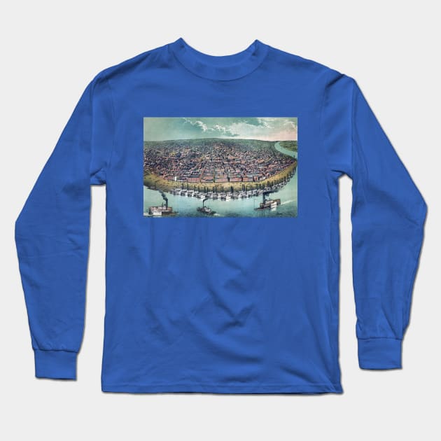 Antique Map of Saint Louis, Missouri and the Mississippi River Long Sleeve T-Shirt by MasterpieceCafe